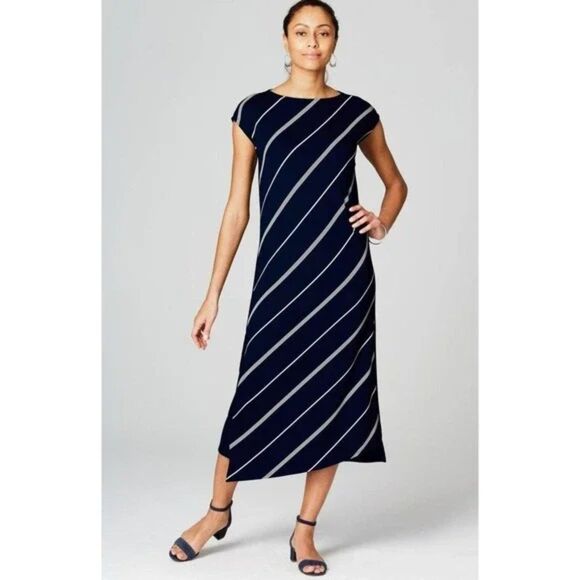 J. Jill Wearever Collection Diagonal Stripe Jersey Knit Midi Dress, Size Small - Picture 1 of 9